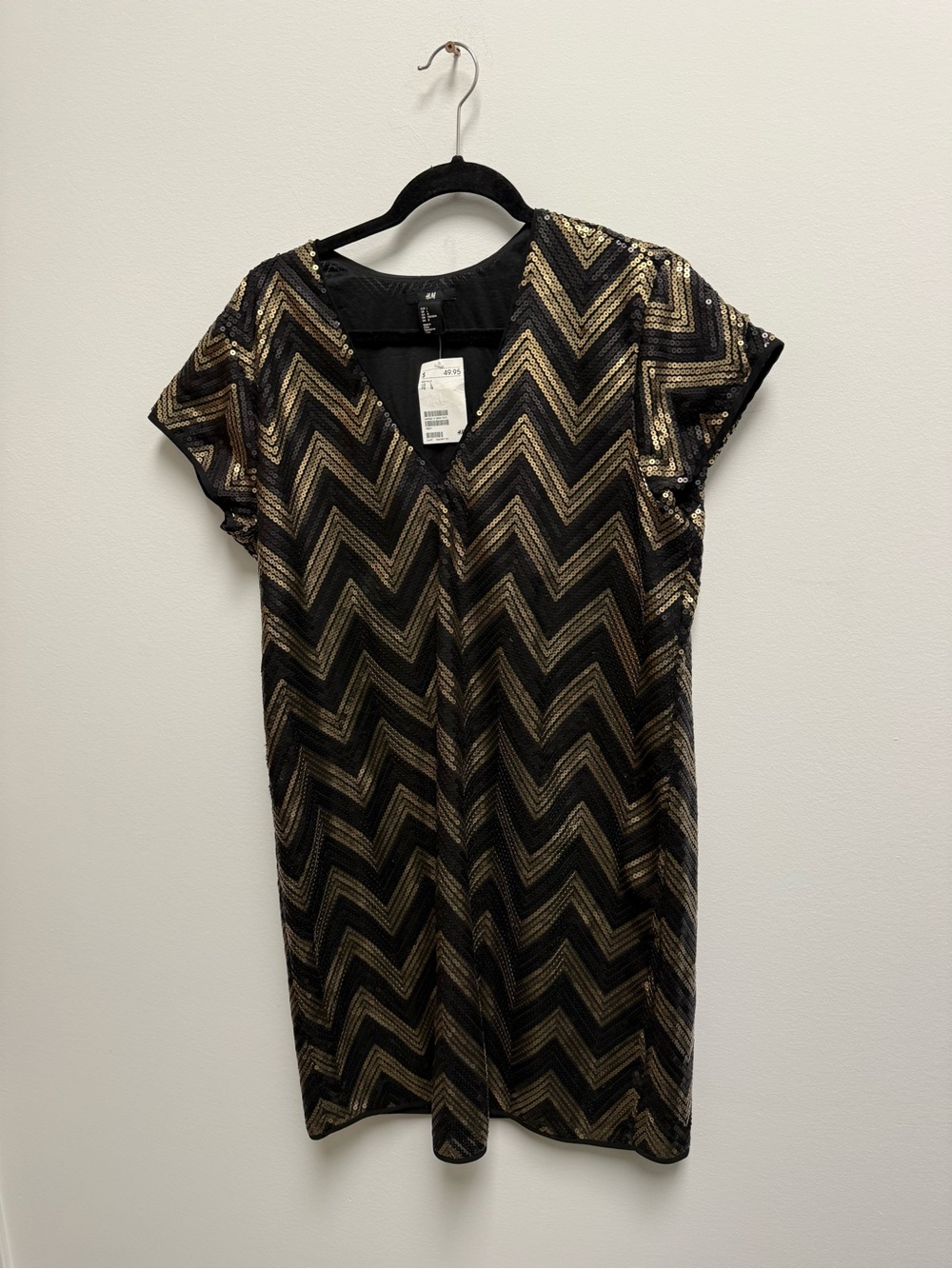 H&M Black and Gold Chevron Sequin Shift Dress